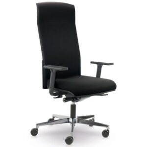 Designer Office Chair in Black Leather with arms and chrome base