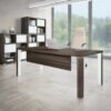 Kara Rectangle Desk in Brown Oak with Metal Legs and modesty panel