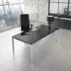 Brasil Glass Desk with Mouse Grey Top and optional modesty panel