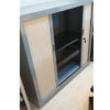Tambour storage with silver grey carcass and maple doors