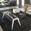 Glass Meeting Table with Stylish White Wood Legs
