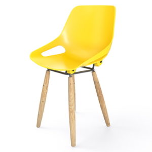yellow chair with wooden legs