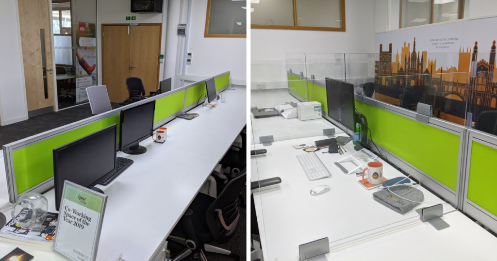 Solutions 4 Office protective desk screens for coworking space near Cambridge